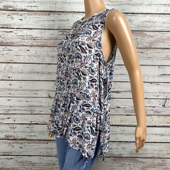 Susina Nordstrom Gray Floral Lace Trim Keyhole Peasant Tank Top Shirt Large - Picture 5 of 9